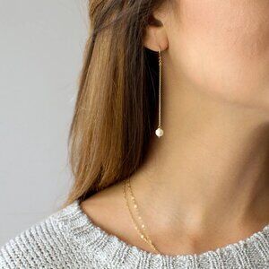 Gold Pearl Chain Earrings
